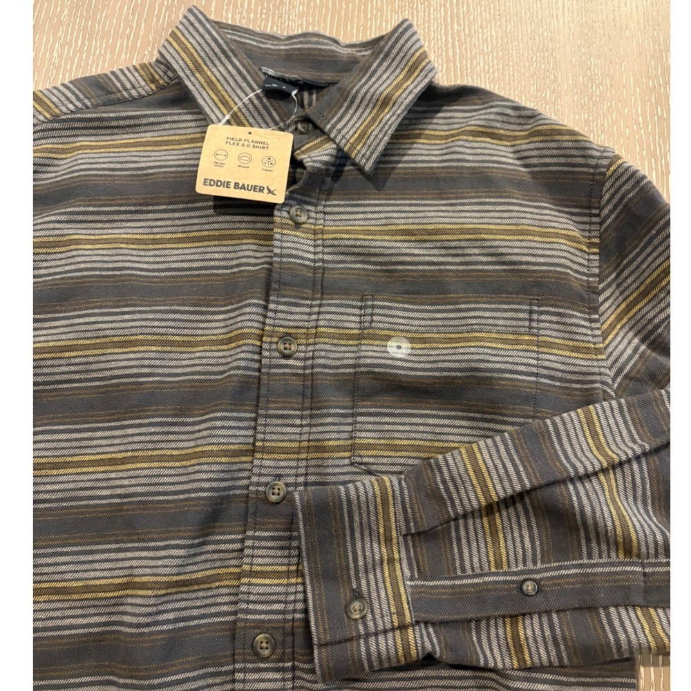 Eddie Bauer Field Flannel Flex 2.0 Shirt Men's Small Striped Button Up NWT